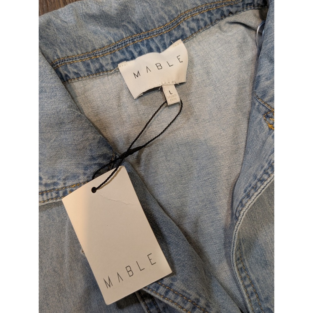 Mable Denim Dress Babydoll Mini Shirt Collar‎ Sleeveless Light Wash L - Picture 5 of 5